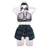 Sexy See Through Tops Plaid Skirt Suit GNZD-Q01084J