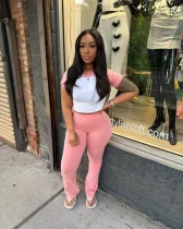 Contrast Color Short Sleeve T Shirts Pants Suit XMCS-CS3091600