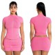 Solid Color Shorts Sleeve Zipper Two Piece Skirts Set XMCS-05