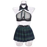 Sexy See Through Tops Plaid Skirt Suit GNZD-Q01084J