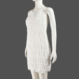 Pleated Backless Halterneck Mini Dress GNZD-51230DHD