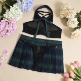 Sexy See Through Tops Plaid Skirt Suit GNZD-Q01084J