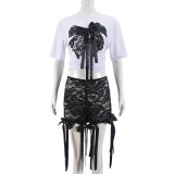 Butterfly Print Loose Top And Lace Shorts Set GNZD-51286SHD