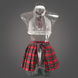 Sexy See Through Tops Plaid Skirt Suit GNZD-Q01084J