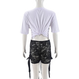 Butterfly Print Loose Top And Lace Shorts Set GNZD-51286SHD