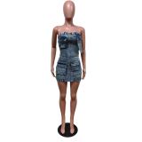 Wrap Chest Multi Pockets Denim Mini Dress XMCS-CS2024042