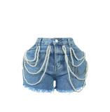 Pearl Rhinestone Casual Denim Shorts XMCS-CS2024416025