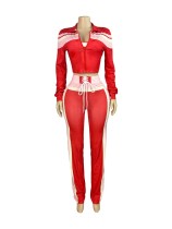 Contast Color Zipper Sport Three Piece Pants Suit XMCS-K25L899