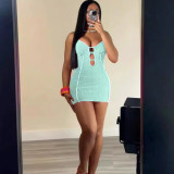 Sexy Sling Solid Color Hollow Out Mini Dress XMCS-CS20242357