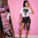 Butterfly Print Loose Top And Lace Shorts Set GNZD-51286SHD