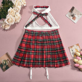 Sexy See Through Tops Plaid Skirt Suit GNZD-Q01084J
