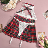 Sexy See Through Tops Plaid Skirt Suit GNZD-Q01084J