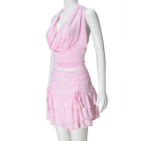Hollow Out SleevelessTop And Cake Skirt Two-Piece Set GNZD-51659SBD