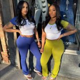 Contrast Color Short Sleeve T Shirts Pants Suit XMCS-CS3091600