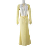 Flare Long Sleeve Backless Maxi Dress GNZD-041605DBG
