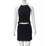 Hollow Out Tie Up Backless Tops Two Piece Skirts Set GNZD-51690SBD