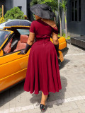 Plus Size Slash Neck Hollow Out Knis Midi Dress NNWF-8117