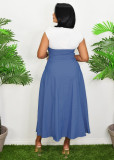 Plus Size Denim Patchwork Contrast Color Long Dress NY-3635