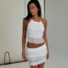Hollow Out Tie Up Backless Tops Two Piece Skirts Set GNZD-51690SBD