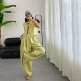 Solid Color Sleeveless Loose Two Piece Pants Set SSNF-211499