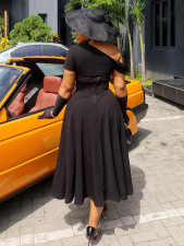 Plus Size Slash Neck Hollow Out Knis Midi Dress NNWF-8117