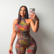 Mesh Floral Print Tight Backless Jumpsuit SHD-9540