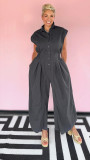 Plus Size Sleeveless Lapel Solid Jumpsuit NY-3658