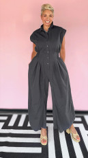 Plus Size Sleeveless Lapel Solid Jumpsuit NY-3658
