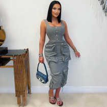 Plus Size Solid Color Sleeveless Long Dress NY-3603