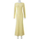 Flare Long Sleeve Backless Maxi Dress GNZD-041605DBG