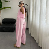 Solid Color Sleeveless Loose Two Piece Pants Set SSNF-211499
