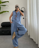 Solid Color Sleeveless Loose Two Piece Pants Set SSNF-211499