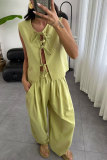 Solid Color Sleeveless Loose Two Piece Pants Set SSNF-211499