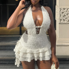 V Neck Hollow Out Backless Mini Dress GNZD-51775DHD