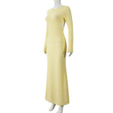 Flare Long Sleeve Backless Maxi Dress GNZD-041605DBG