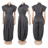 Plus Size Sleeveless Lapel Solid Jumpsuit NY-3658