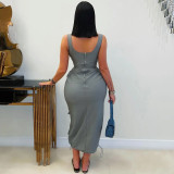 Plus Size Solid Color Sleeveless Long Dress NY-3603