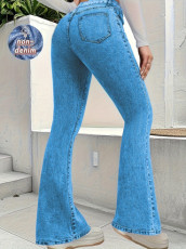 Solid Color Faux Denim Flared Pants GDYF-3610