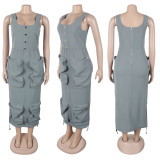 Plus Size Solid Color Sleeveless Long Dress NY-3603