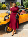 Plus Size Slash Neck Hollow Out Knis Midi Dress NNWF-8117