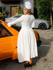 Plus Size V Neck Pleated Knits Maxi Dress NNWF-8114
