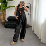 Solid Color Sleeveless Loose Two Piece Pants Set SSNF-211499