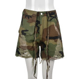 Plus Size Camouflage Print Long Sleeve Tassel Shorts GNZD-6603PL