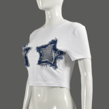 Patchwork Tassel Five-pointed Star T-shirt GNZD-11175THR