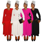 Plus Size V Neck Pleated Knits Maxi Dress NNWF-8114