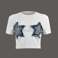 Patchwork Tassel Five-pointed Star T-shirt GNZD-11175THR