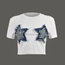 Patchwork Tassel Five-pointed Star T-shirt GNZD-11175THR