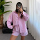 Stripe Long Sleeve Shirt Two Piece Shorts Set SSNF-211495