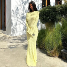 Flare Long Sleeve Backless Maxi Dress GNZD-041605DBG