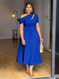 Plus Size Slash Neck Hollow Out Knis Midi Dress NNWF-8117